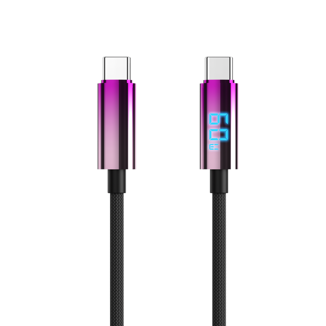 New Process 60W LED Display Purple Iano Paint Fast Charging 3A Type C to C Data Cables for IOS and Computer Use