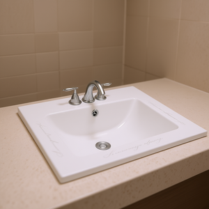 Top Lavabo Singolo Bianco 24x19.7 Pollici, Lavandino Rettangolare con Tre Fori per Rubinetto, Uso Bagno - Product Image 2