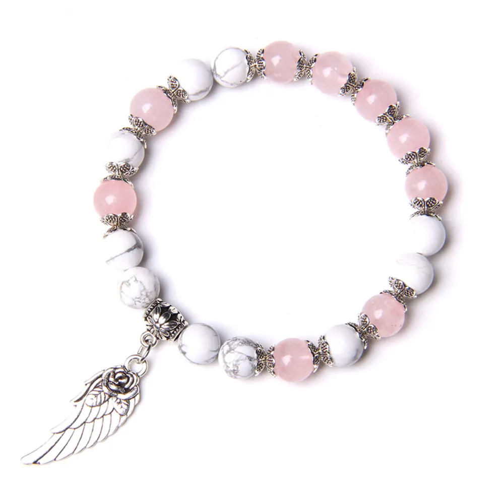 2023 Handmade Hot Men Jewelry Angel Wing Beaded Summer Natural Chunky Stone Charm Bracelet for Women