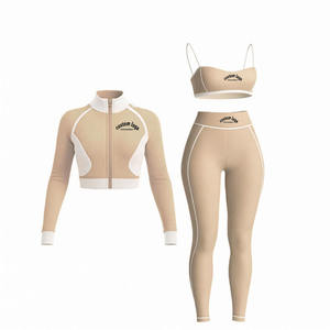 Set Sportivo 3 Pezzi Primavera-Autunno 2026 con Logo Personalizzato, Stile Y2K, Giacca con Colletto Alto e Zip, Reggiseno e Leggings - Product Image 4