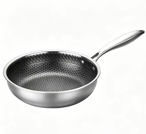 Poêle <span class=keywords><strong>à</strong></span> frire en acier inoxydable 304 tri-couches avec couvercle en verre, surface alvéolée non revêtue, design moderne et simple, compatible induction et gaz - Product Image 5