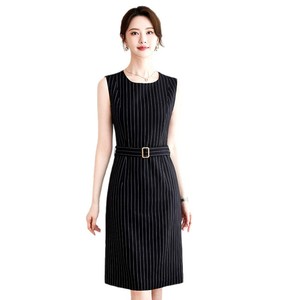 Women Striped Suit Set Midi Skirt Polyester Anti-Wrinkle <b>Work</b> Commute - Product Image 5