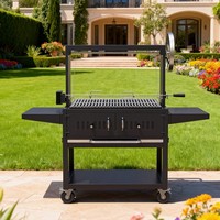 EUREKA Santa Maria Luxueux chariot de barbecue au charbon de bois argentin avec hauteur réglable, rôtissoire et grille en V en acier inoxydable 304 pour jardin