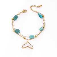 Bracelet en acier inoxydable style océan avec breloques coquillage et queue de sirène, chaîne ajustable, bijoux de plage pour femme
