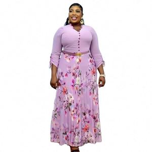 Abito lungo floreale elegante da donna alla moda estiva taglie forti a <span class=keywords><strong>mezza</strong></span> <span class=keywords><strong>manica</strong></span> grande con cintura - Product Image 1