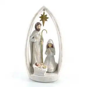 تمثال مولود يسوع والعائلة المقدسة من Polyresin ديكورات منحوتة للمنزل لديكورات الكريسماس لسطح المكتب الكاثوليكي