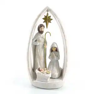 Polyresin religiosa sacra famiglia gesus nascita statua Presepe Desktop cattolico decorazione di natale decorazione per la casa ornamento scultura