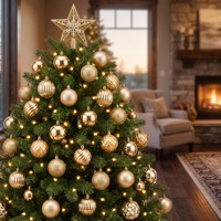Juego de Adornos Navideños Dorados, Plástico Irrompible, Tamaños Variados, Acabado Mate, Brillante, Acanalado, Estrella Facetada, Decoración de Lujo, Venta al Por Mayor