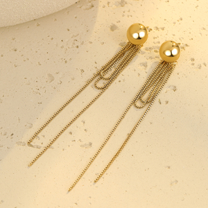 Boucles d'oreilles longues à franges en acier inoxydable pour femmes NIMAI, bijoux de luxe, plaquées or 18 carats, imperméables, grandes boucles d'oreilles tendance - Product Image 4