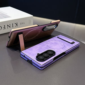 Funda de teléfono Vintage de cuero PU con soporte plegable para <span class=keywords><strong>Samsung</strong></span> Galaxy Z <span class=keywords><strong>Fold</strong></span> 7 6 5 4 <span class=keywords><strong>3</strong></span> cubierta magnética fuerte de carga inalámbrica - Product Image 3