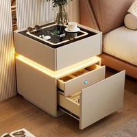 Table de chevet intelligente multifonctionnelle moderne avec LED, chargement sans fil, verrouillage par empreinte digitale dissimulé, 3 tiroirs de rangement pour chambre à coucher, assemblée