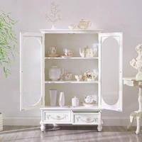 Buffet rétro américain en bois massif Double porte Armoire de rangement pour le vin sculptée européenne Armoire d'entrée ancienne haute Salon