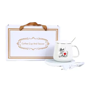 Özel Logo iş hediyeler elektrikli sevgililer fincan akıllı çiftler için isıtma pedi 55 derece seramik sıcaklık kontrolü kahve kupa