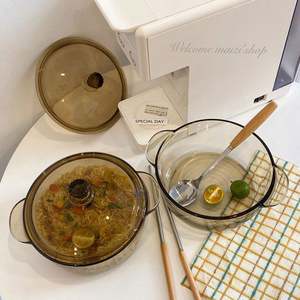 Glass Salad Bowl <b>Camping</b> High Temperature Resistance 800ML Modern Stylish Eco-friendly Food Bowl Tableware Kitchen Home Soup Pot - Product Image 2