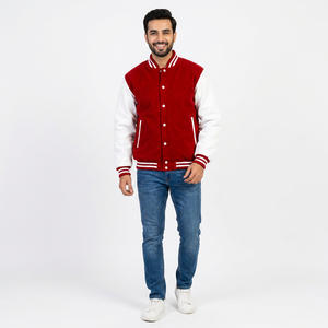 Veste universitaire en laine pour homme, brodée sur mesure, avec manches en cuir, neuve, respirante. - Product Image 1