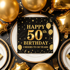 Tovaglioli per 50° Compleanno, Neri e Oro, 'Cinquecento Anni', Tovaglioli <span class=keywords><strong>di</strong></span> Carta per Uomini e <span class=keywords><strong>Donne</strong></span>, Decorazioni per Festa <span class=keywords><strong>di</strong></span> Compleanno 50 Anni - Product Image 1