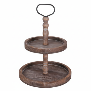 ถาดไม้สองชั้นแบบชนบทถาดไม้ทรงกลม2ชั้นหรูหราสำหรับบ้านไร่ถาดเครื่องประดับไม้สำหรับเค้กกาแฟขนมผลไม้จานสำหรับใช้ - Product Image 1