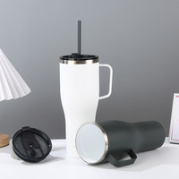 Taza de viaje de acero inoxidable con aislamiento al vacío de doble pared con revestimiento interior de cerámica de 40oz de gran capacidad, termo caliente de diseño moderno