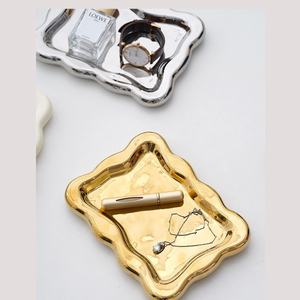 <strong>Ceramic</strong> White and Golden <strong>Jewelry</strong> Tray Earring Plate with Color Rim Decorative Trinket Plate <strong>Jewelry</strong> Organizer Dish Ring Holder - Product Image 3