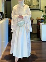 Ensemble trois pièces Abaya ouverte en polyester respirant à imprimé floral en mousseline – Tenue décontractée et élégante pour femme musulmane