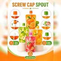 Pochette souple imprimée avec bec verseur et bouchon à vis, de qualité alimentaire, colorée, pour jus, purée de fruits, boissons et collations pour enfants