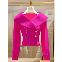 Pull court tricoté uni à col en V et boutonnage simple, couleur bonbon, pour femme, collection hiver/automne 2026
