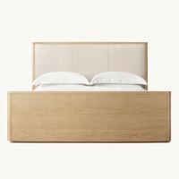 RH CIRO Cadre de lit capitonné en chêne massif traditionnel avec pied de lit, taille King, tissu beige, écologique et durable, pour chambre à coucher