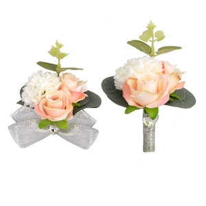 Matrimonio fatto a mano da polso fiore corpetto rosa foglia nastro sposa braccialetto per damigella d'onore festa di ballo fotografia spiaggia - Product Image 2