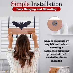 Bat Over Door Hook Wooden <b>Clothes</b> <b>Rack</b> No Drilling Required Bedroom Wall Mounted Storage Organizer - Product Image 3