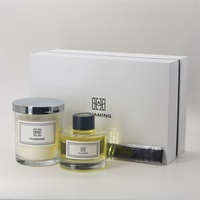 Vente en gros de cadeaux de mariage avec marque privée cire de soja huile de maison parfum bocal en verre diffuseur de roseaux de luxe bougies parfumées coffret cadeau