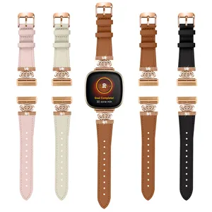 2024 Fashion Genuine Leather Watch Strap For Fitbit versa3/versa4/sense2 Replacement Watch Bands With Rhinestone