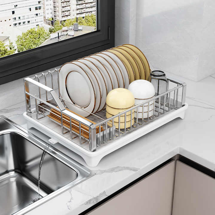 304 Stainless Steel Elevated Dish Storage Rack Modern Kitchen Rack with ...
