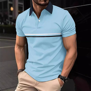 <span class=keywords><strong>Polo</strong></span> <span class=keywords><strong>de</strong></span> manga corta con estampado a rayas y solapa, anti-bolitas, informal, para hombre, tallas grandes - Product Image 3