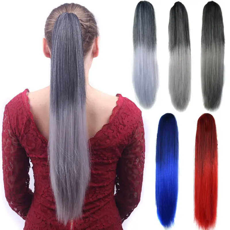 Hot sell drawstring ponytail extensions synthetic hair long ombre straight ponytail