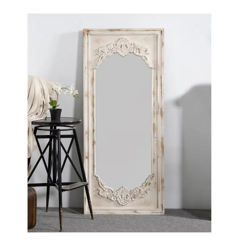 INNOVA listo para enviar espejo de pared antiguo decorativo de belleza personalizado, espejo de pared con marco de madera desgastado rectangular