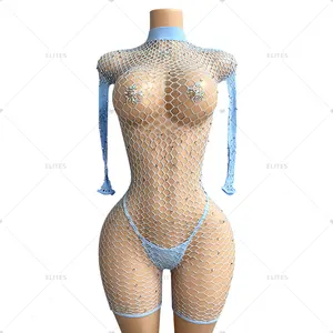 ELITES Dancer Outfits Exotic Diamond Fishnet Burlesque Clothing Exotic Apparel Stripper Wear