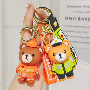 Porte-clés Ours en Peluche Uniforme de Police Dessin Animé, Poupée en Peluche Pompier, Adorable Animal en Peluche Policier, Breloque de Sac, Cadeau pour Enfants, Vente en Gros - Product Image 2