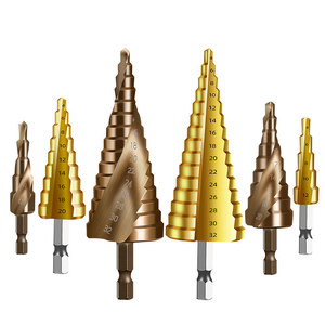 Twist <b>Drill</b> Bit Hexagonal Shank Gold Finish Titanium Coated <b>Step</b> <b>Drill</b> Metal Drilling Set - Product Image 1