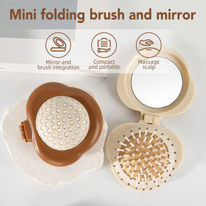 Многофункциональная дорожная расческа-подушка 2-в-1 с мягкой щетиной, портативная, компактная, карманная, с мини-складным зеркалом - Product Image 2