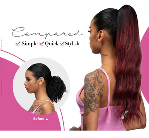 Venta al por mayor 22 pulgadas fibra sintética cuerpo océano rizado recto onda de agua extensiones de cabello sintético Cola de Caballo extensiones de cabello - Product Image 3