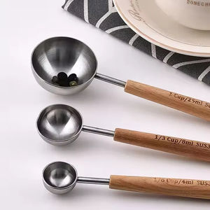 Elegante oro plata 4 piezas tazas medidoras cucharas Premium resistente Acero inoxidable madera Apto para lavavajillas cocina herramientas para hornear - Product Image 4