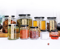 Pot à miel en verre miniature personnalisé avec couvercle, pot à miel hexagonal carré en verre, pot de rangement en verre pour épices avec couvercle pour aliments OEM