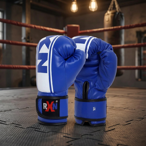 Gants de boxe RXN bleus en PU avec fermeture Velcro et sangle de poignet réglable pour l'entraînement - Product Image 3