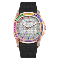 Reloj Mecánico HANBORO Miyota con Bisel de Cristal Arcoíris, Esfera con Diamantes, Correa de Silicona Naranja de 20 mm, Reloj de Vestir de Lujo