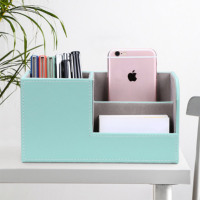Organiseur de bureau en cuir pu bleu, accessoires de table de bureau de bonne qualité MDF