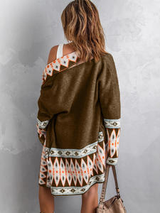 2025 autunno nuovi arrivi in stile azteco Vintage Open Front <span class=keywords><strong>Cardigan</strong></span> lungo lavorato a maglia per donne Casual autunno geometrico - Product Image 6