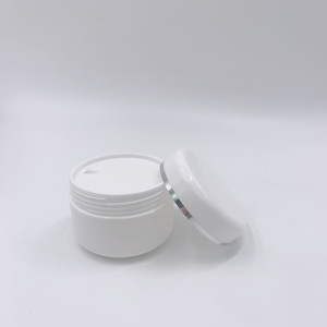 Pot en plastique PP pour crème de soin de la peau, logo personnalisé, blanc, luxe, 100g, 200g, 500g, avec couvercle blanc, ligne argentée - Product Image 3