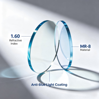 Lentilles asphériques anti-lumière bleue UV400 1.60MR-8 ultra-fines anti-fatigue pour utilisation au bureau sur ordinateur