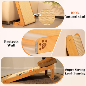Rampa Rascadora de Sisal para Gatos de Interior, Poste Rascador en Forma de L de 24.8 Pulgadas, Plataforma Vertical para Gatos, Madera Sólida - Product Image 3