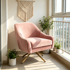 <span class=keywords><strong>Fauteuil</strong></span> lounge en velours rose CARLFORD, best-seller, moderne et élégant, pour chambre à coucher, appartement, salle à manger, avec base rotative - Product Image 1